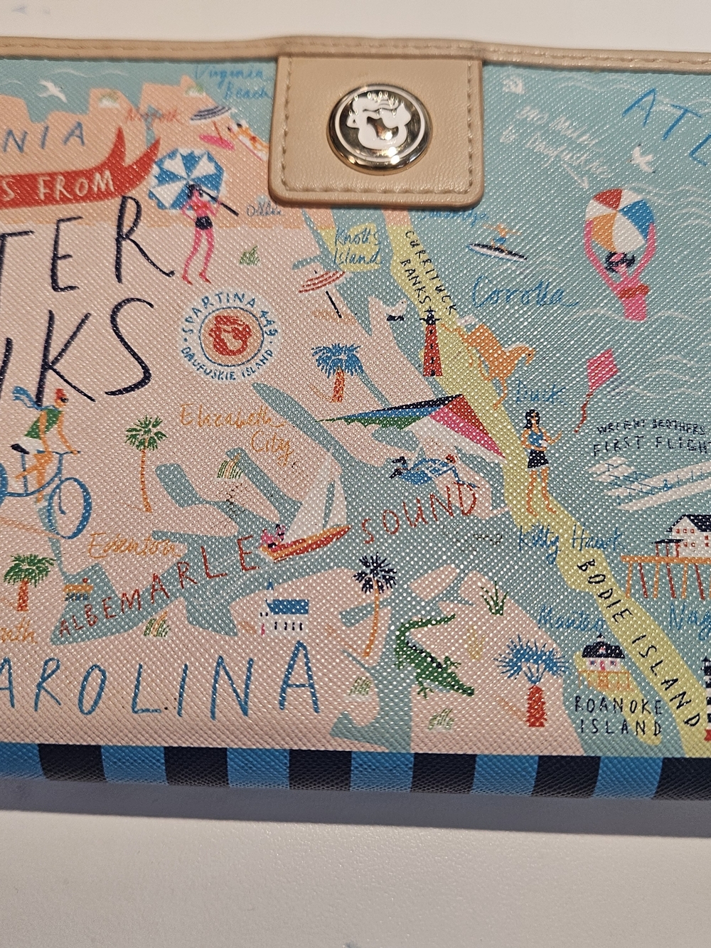 Spartina Light Blue Map Print Snap Wallet with Tan Trim